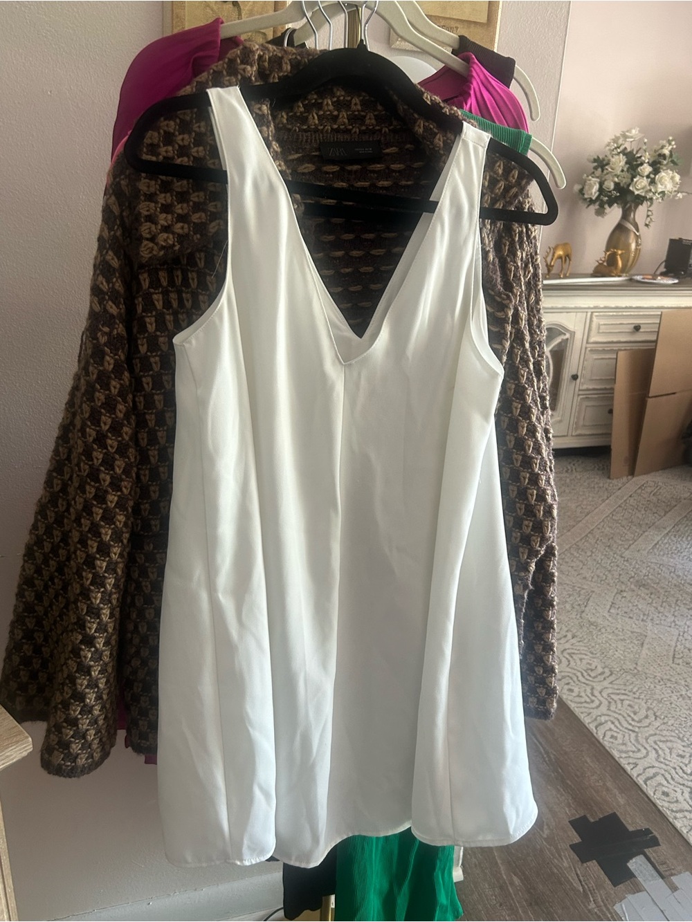 Zara White V-Neck Mini Dress